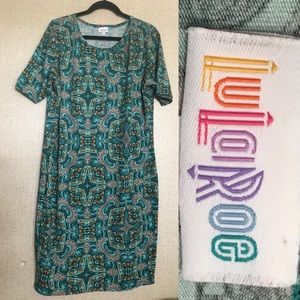 LuLaRoe JULIA Dress Green Print 2XL Like New 20/22